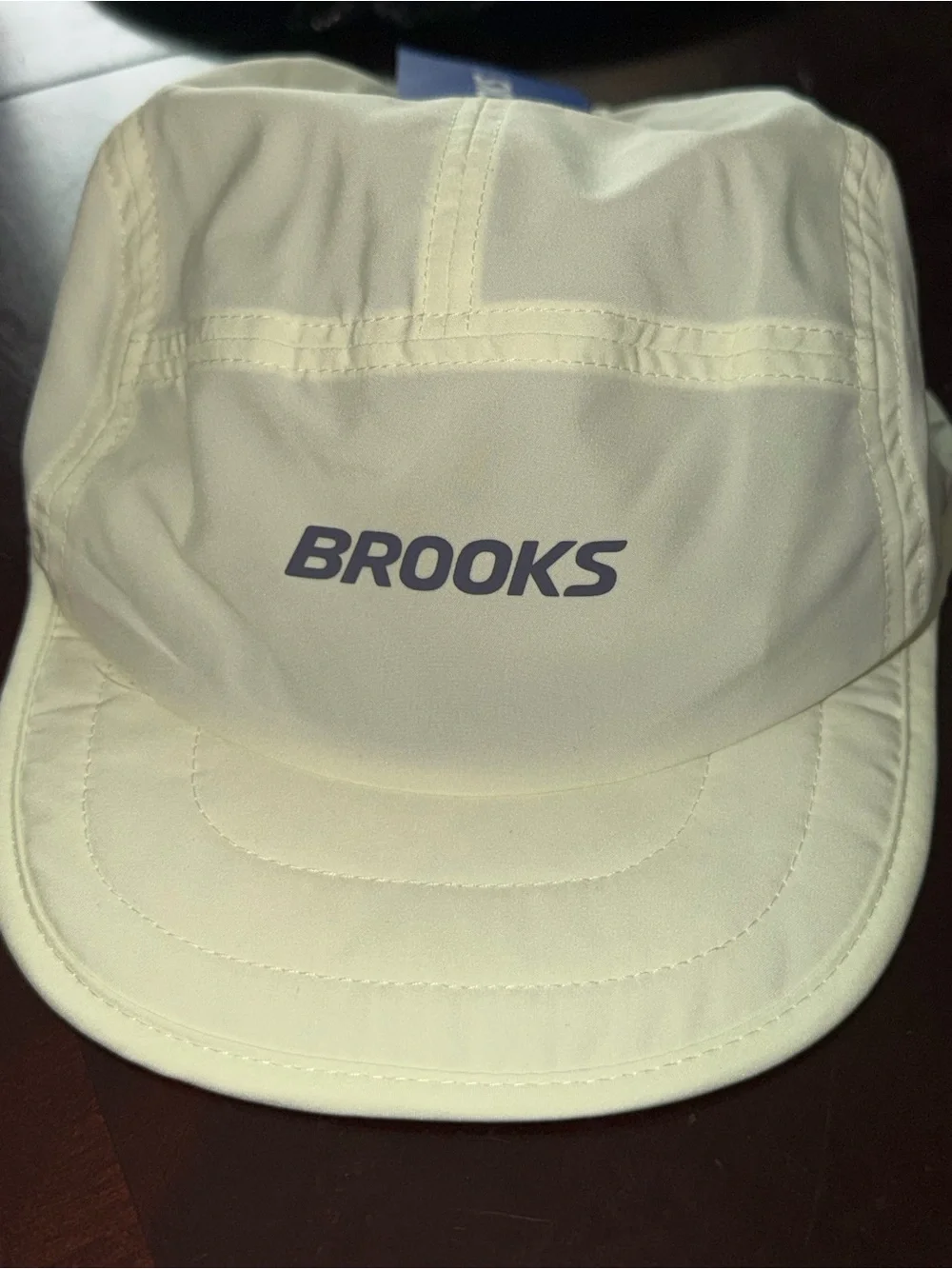 Brooks Light Cream Performance Cap with Navy Logo